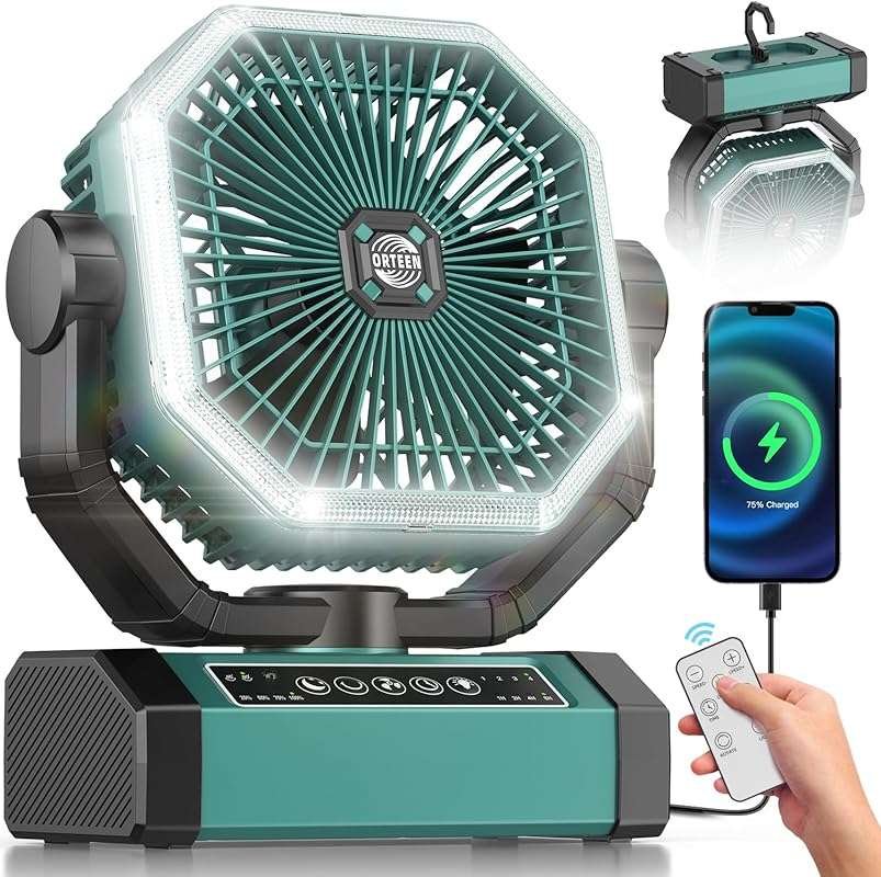 9-Inch Rechargeable Camping Fan with Oscillation, Remote, and 4-Speed 
