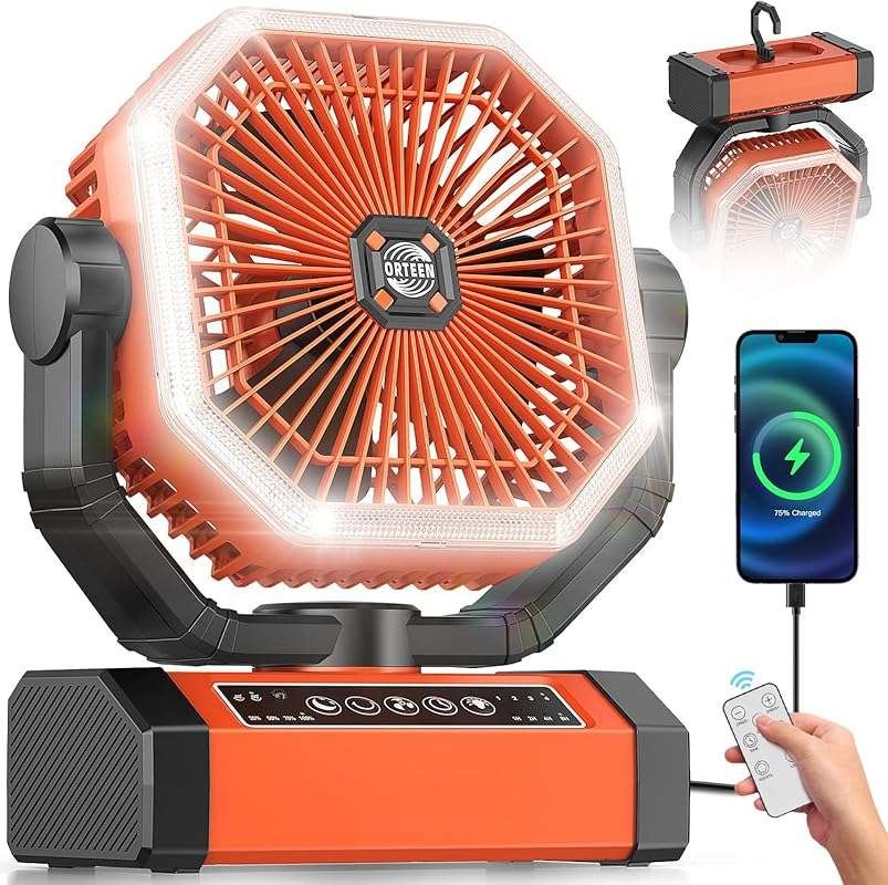9-Inch 24000mAh Rechargeable Portable Fan with Remote and Light