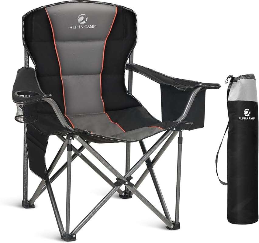 ALPHA CAMP Oversized Folding Camping Chair, Heavy Duty with Cooler Bag