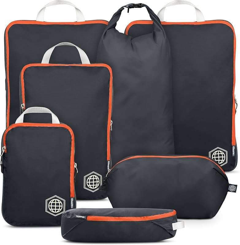 TRIPPED Travel Gear 7-Piece Large Compression Packing Cubes for Checke
