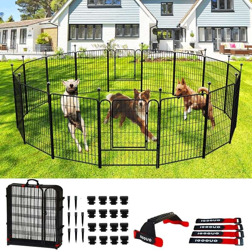 36-Inch Portable Dog Fence for Yard, Rustproof Outdoor Playpen with St