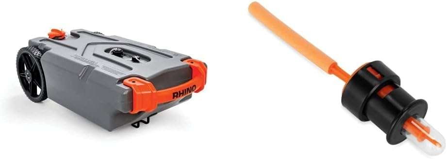 Camco Rhino 21-Gallon Portable RV Tote Tank with Gauge, Hose, and Acce