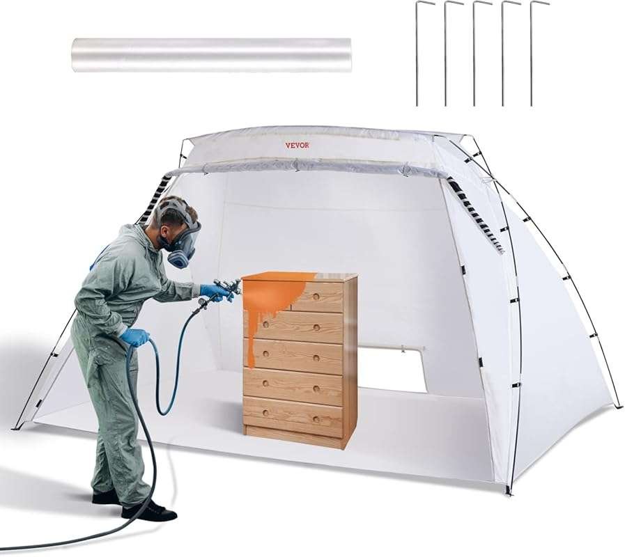 VEVOR 10x7x6ft Portable Paint Booth Tent Station with Floor, Mesh Scre