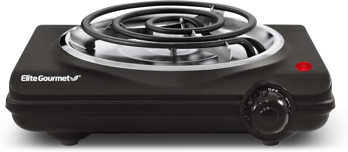 Elite Gourmet ESB100B Black Countertop Electric Hot Plate with Adjusta