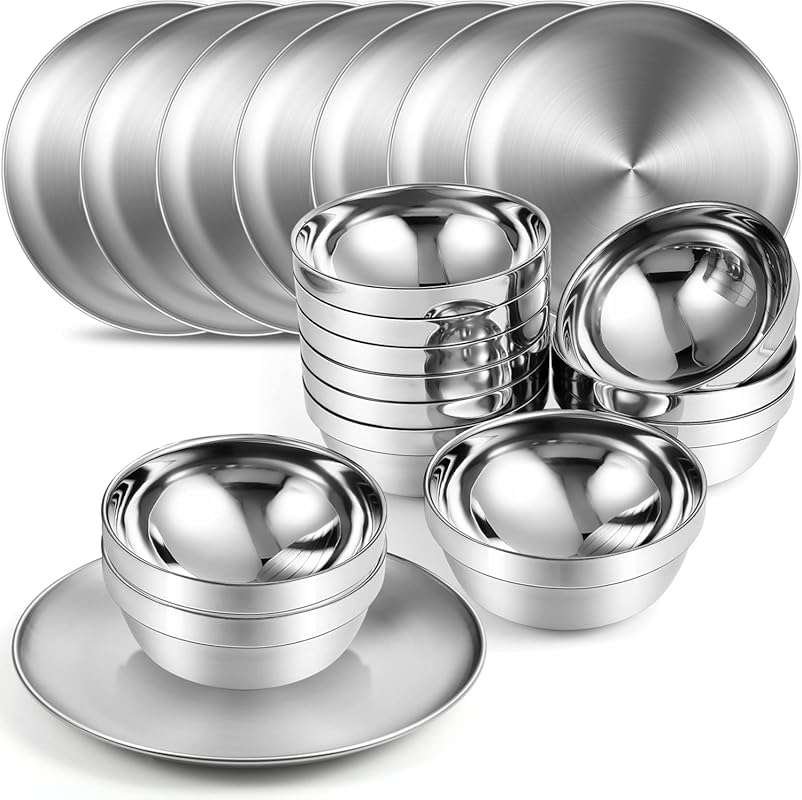 Sunnyray Stainless Steel Insulated Plates and Bowls: Reusable 10-Piece