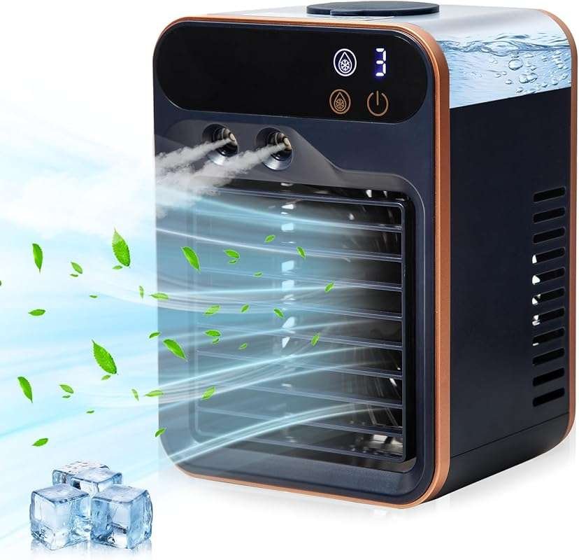 Rechargeable Portable Air Conditioner: 3 Speeds, Mist Spray Evaporativ