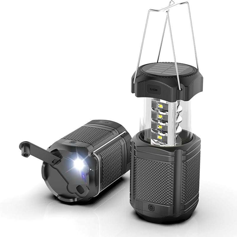 5000mAh Solar Hand Crank LED Camping Lantern with USB Charger - Portab