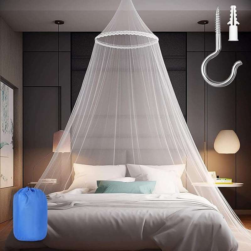 Large White Mosquito Net Bed Canopy for Girls: Hanging Lace Flower Dec