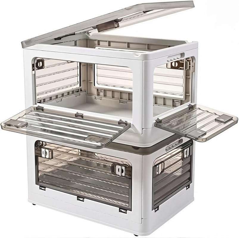 2-Pack 32Qt Grey Collapsible Storage Bins with Wheels: Stackable, 4-do