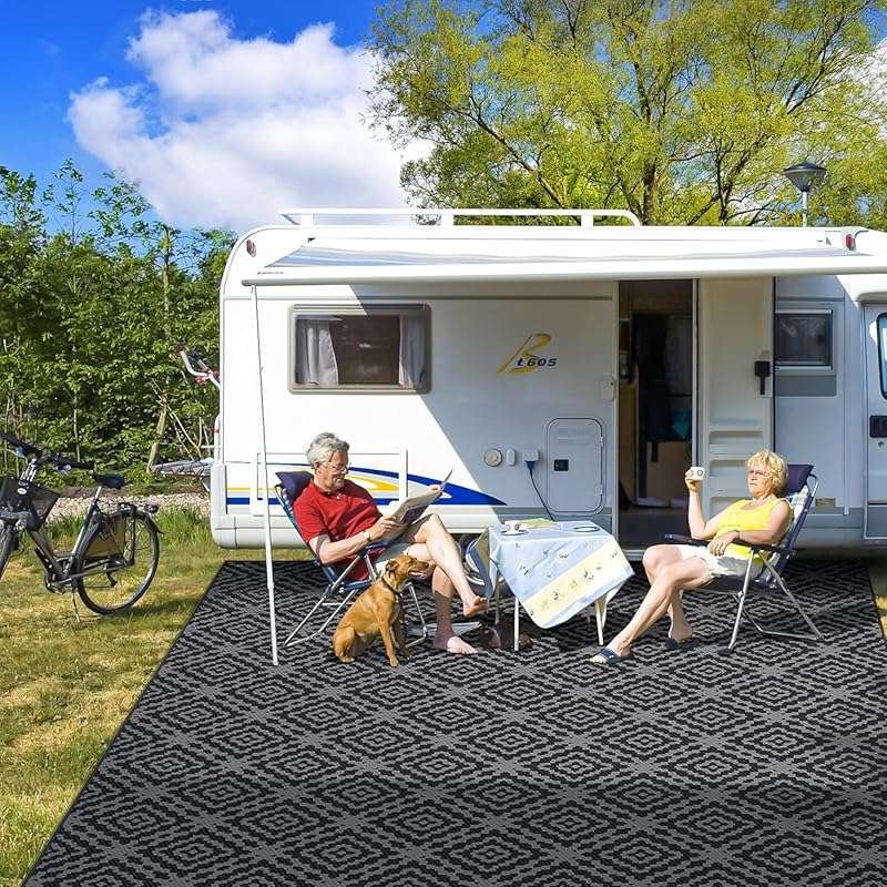 GOTGELIF 9x18FT Outdoor Camping RV Rug, Large Reversible Stain&UV Resi