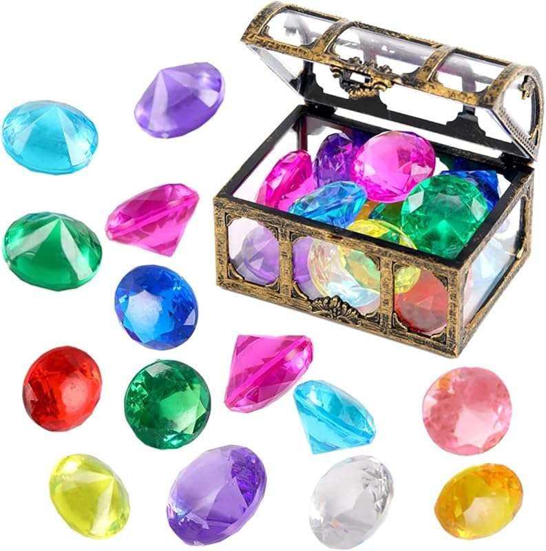 DISHIO 14-Color Diamond Treasure Chest Pool Diving Gems Toy Set for Un