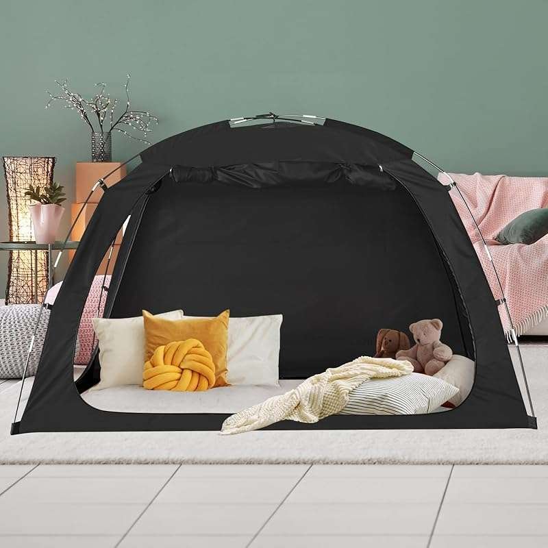 EighteenTek Full Size Bed Tent: Light-Reducing Sleeping Tent with 2 Do