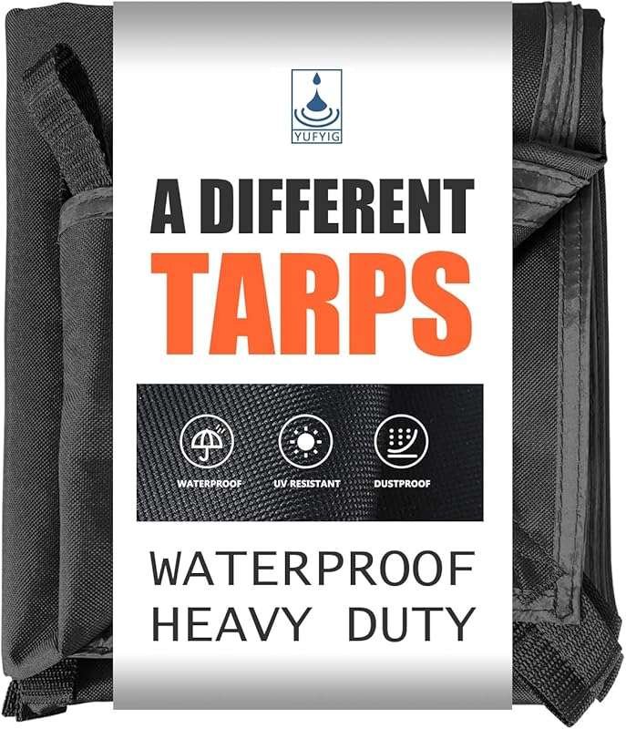 20 Mil Black Heavy Duty Waterproof Tarp, 12x15ft All-Weather Oxford Ca