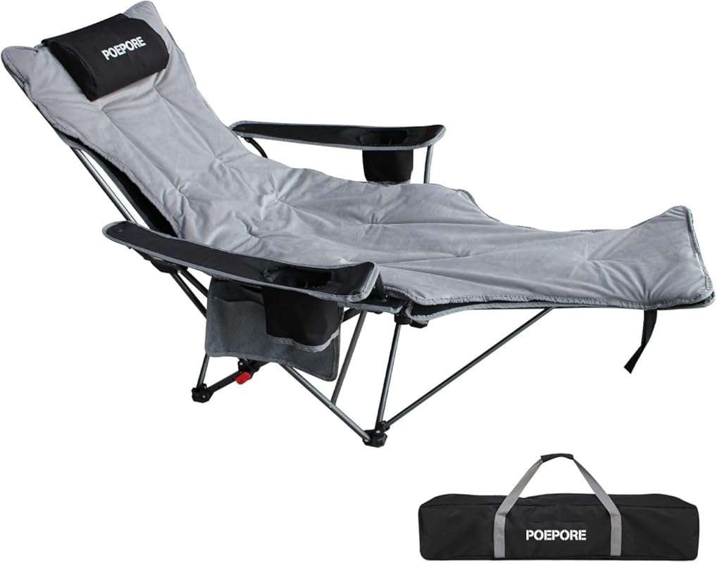 Heavy Duty Reclining Camping Chair with Removable Footrest, Padded Cot