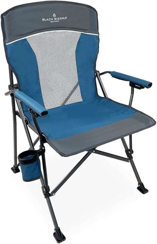 Black Sierra Folding Camping Chair, Portable Lawn & Beach Chair with P