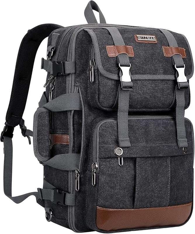 WITZMAN Large Canvas Travel Backpack for Men, Airline Approved Carry-o