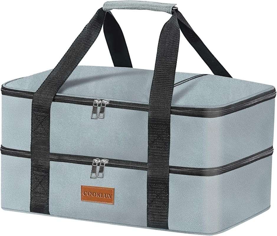 Double Decker Insulated Casserole Carrier: Grey bag for hot/cold food,