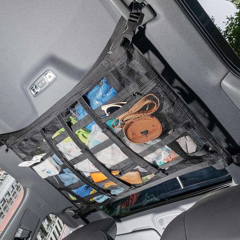Car Ceiling Cargo Net Organizer with 3 Pockets, 31.5