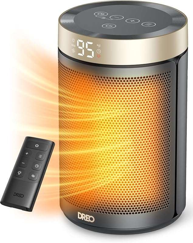 DREO Portable Electric Space Heater with Thermostat and Remote for Ind