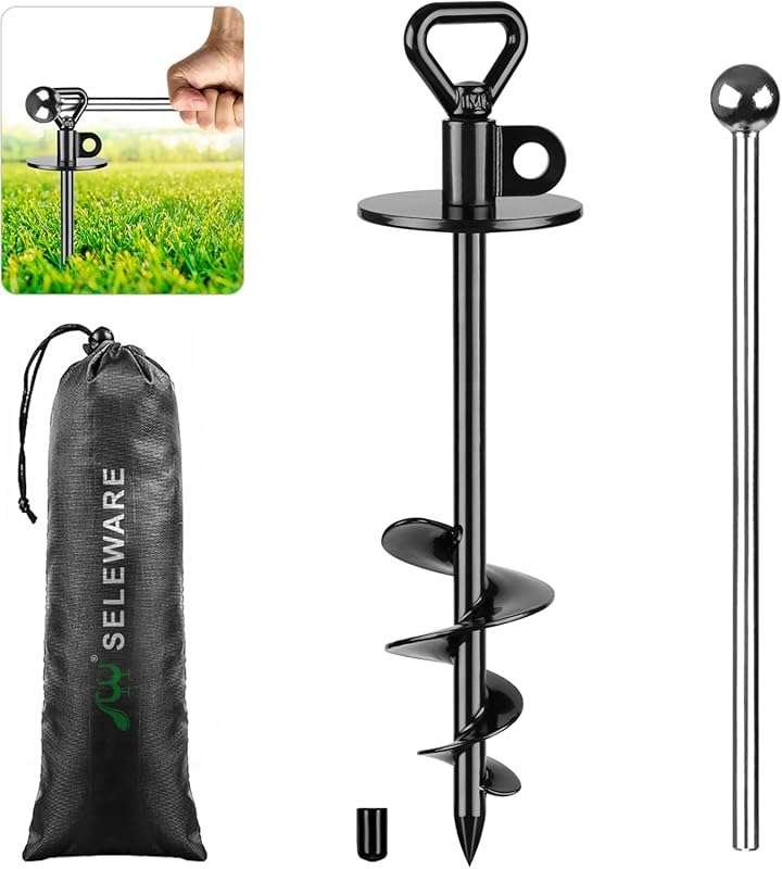 SELEWARE Anti-Rust Dog Tie Out Stake Ground Anchor for Large Dogs up t
