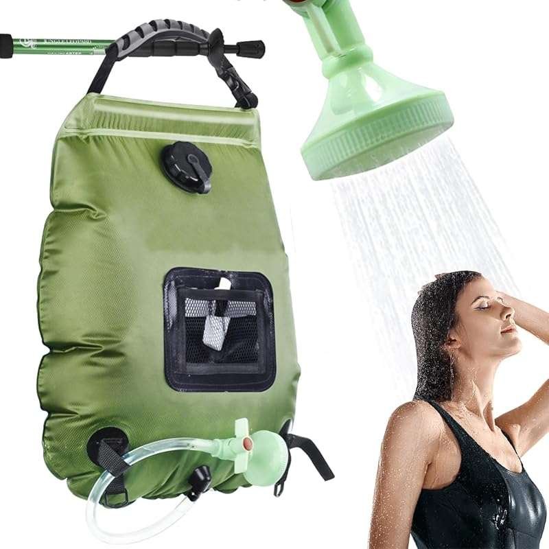 Portable Solar Shower Bag, 5 Gal/20L Heating, Removable Hose & On-Off 