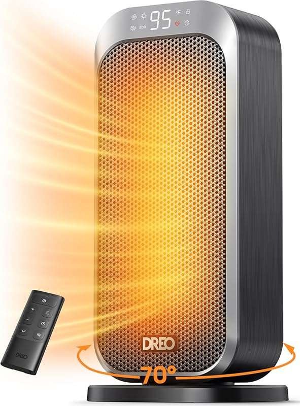 DREO Quiet Space Heater: 1500W Portable Indoor Heater with Remote, 70°