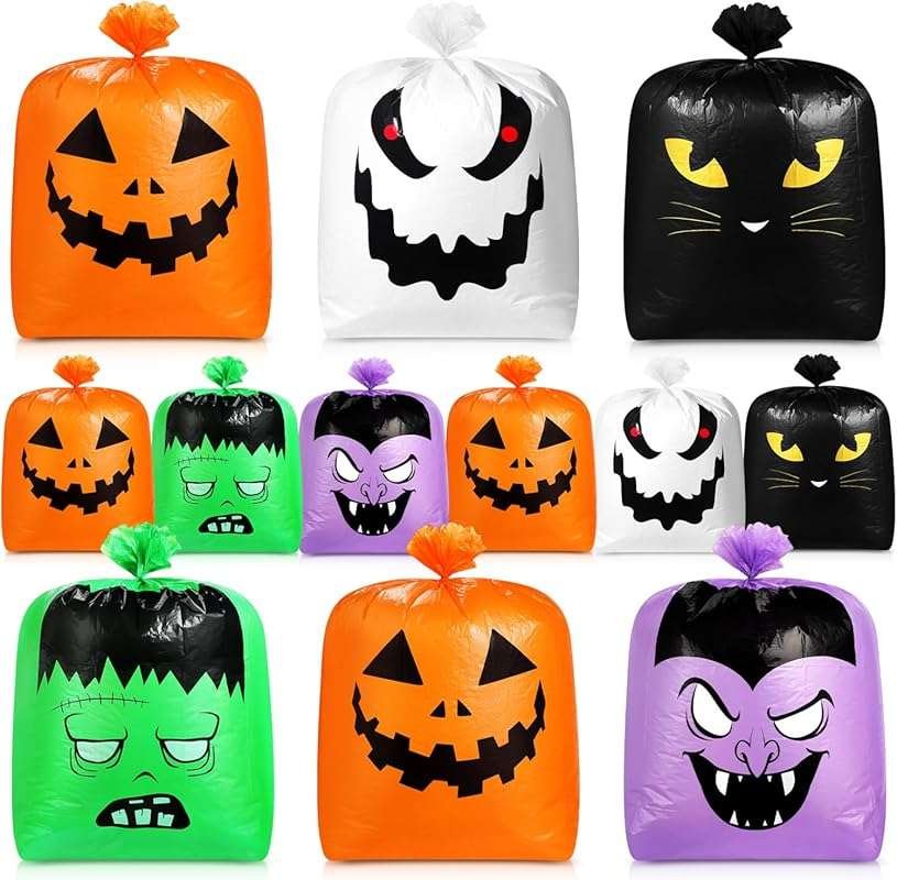 Qilery 12 Pcs Halloween Pumpkin Leaf Bags with Twist Ties for Yard Gar