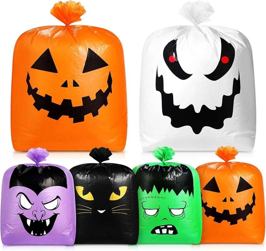 Qilery 6 Pcs Halloween Pumpkin Leaf Bags with Twist Ties for Yard Gard