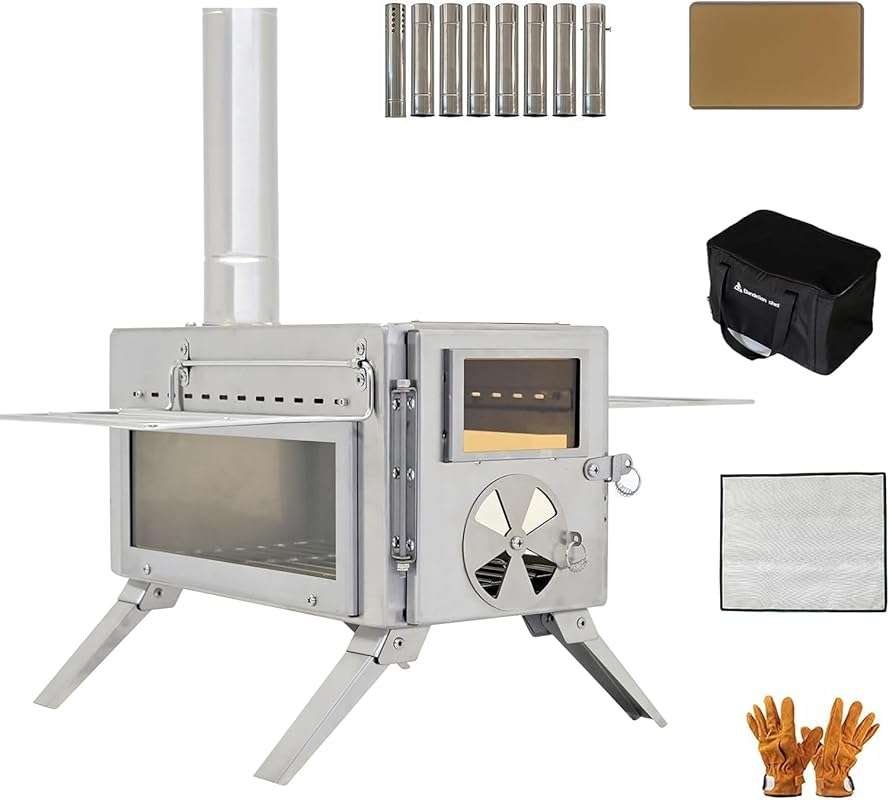 Portable Stainless Steel Camping Wood Stove with View Glass for Outdoo