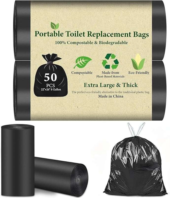 50PCS Portable Toilet Bags for Camping - Biodegradable 8 Gallon Drawst