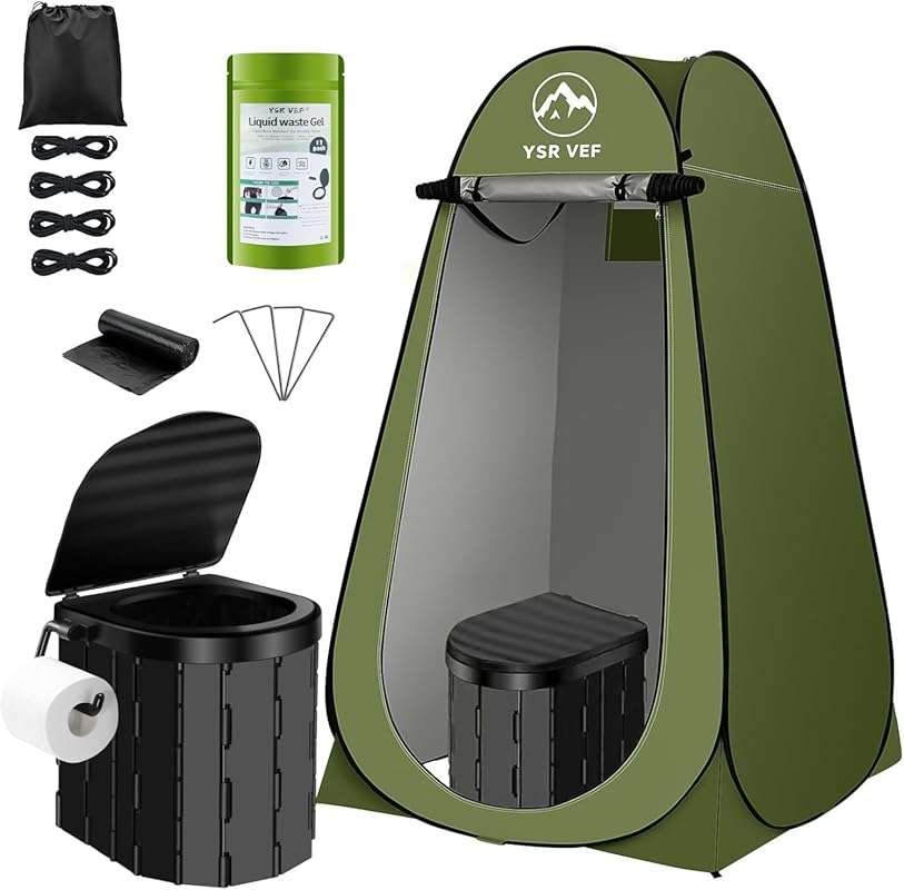 Portable Camping Toilet Kit with Privacy Tent, Poo Gel Bags, and Outdo
