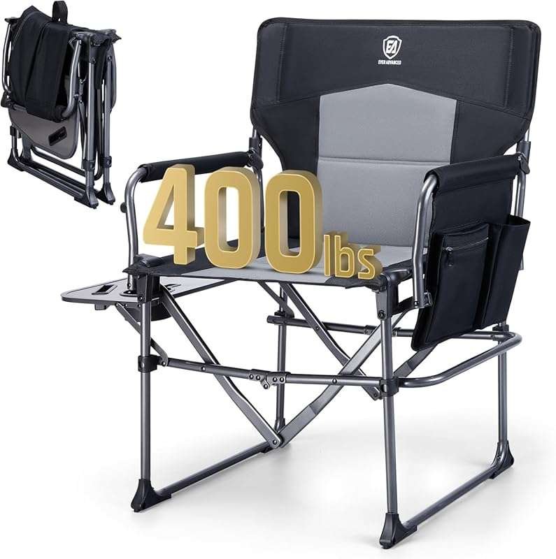 EVER ADVANCED Heavy Duty Camping Directors' Chair with Side Table, Por