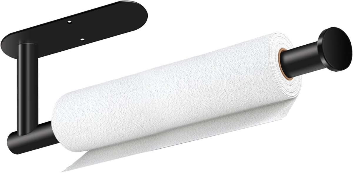 Black Stainless Steel Paper Towel Holder, Wall Mount Under Cabinet wit