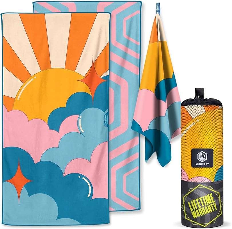 VENTURE 4TH Microfiber Beach Towel: Quick-Dry, Sand-Free, Lightweight,