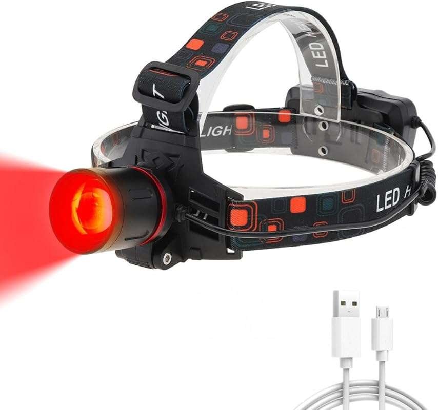 WINDFIRE Rechargeable Red Light Headlamp: 3 Modes, Zoomable, IPX4 Wate