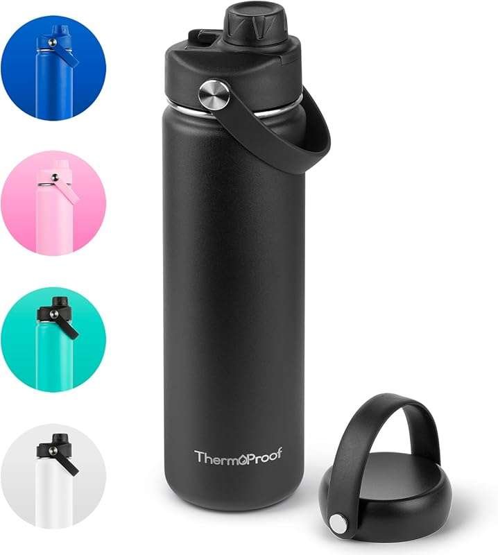 ThermoProof 22oz Double-Walled Stainless Steel Water Bottle, Wide Mout