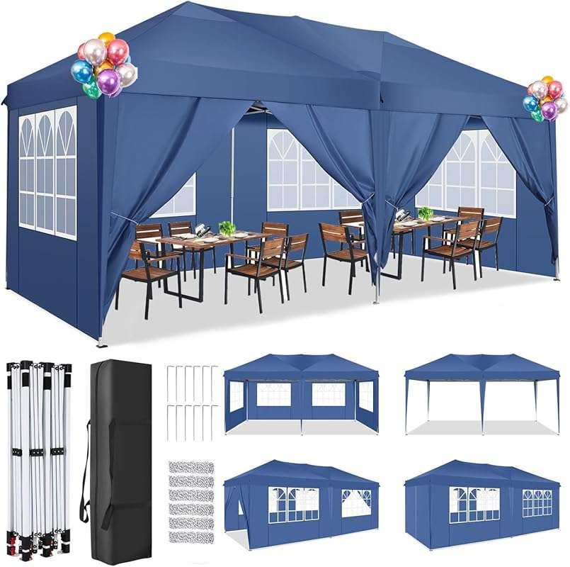 TOOLUCK 10x20ft Blue Pop Up Canopy, Waterproof Outdoor Commercial Inst