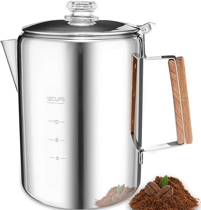 MEREZA 12 Cup Stainless Steel Camping Coffee Pot, Non-Electric Stoveto