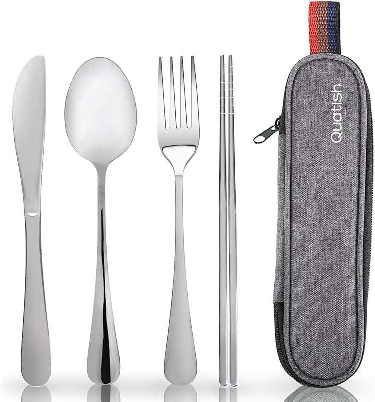 Quatish Portable Stainless Steel Travel Utensils with Case for Camping