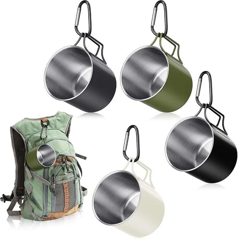 Zhehao 12oz Camping Mugs Set of 4 - Metal Stainless Steel Coffee Cups 