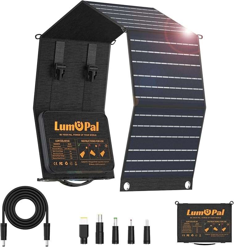 LUMOPAL 60W Portable Solar Panel: Foldable Charger with PD USB-C & QC3