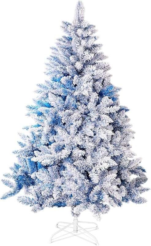 Outroad 6ft Blue Snow Flocked Christmas Tree: 800 Tips, Hinged Pine, M