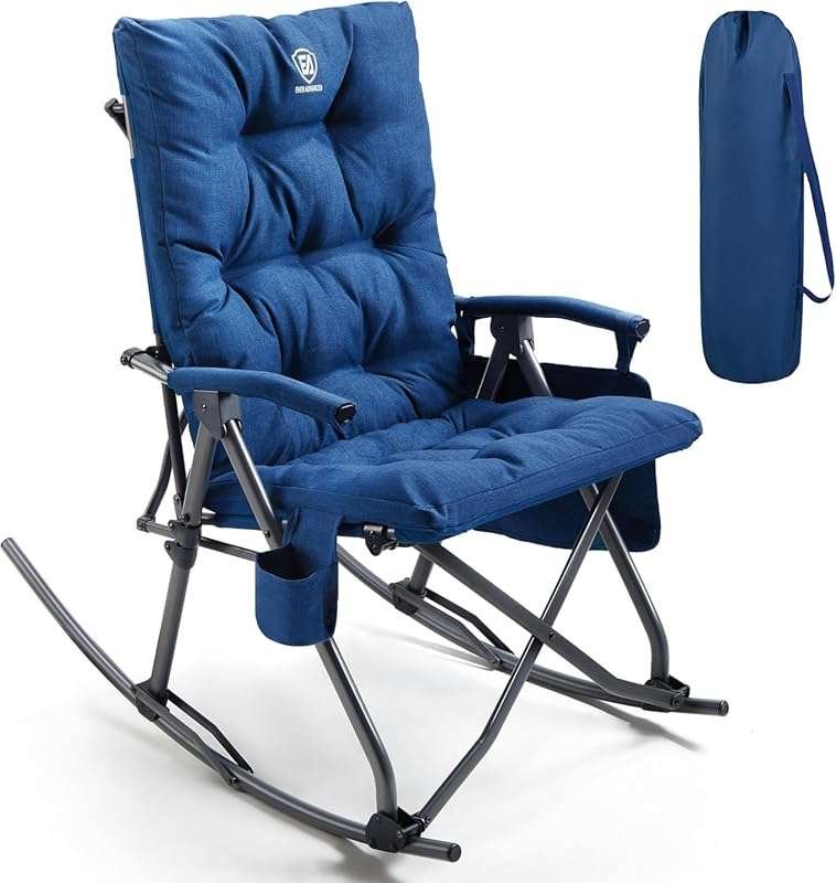 EVER ADVANCED Oversized Folding Rocking Camping Chair, Padded Portable
