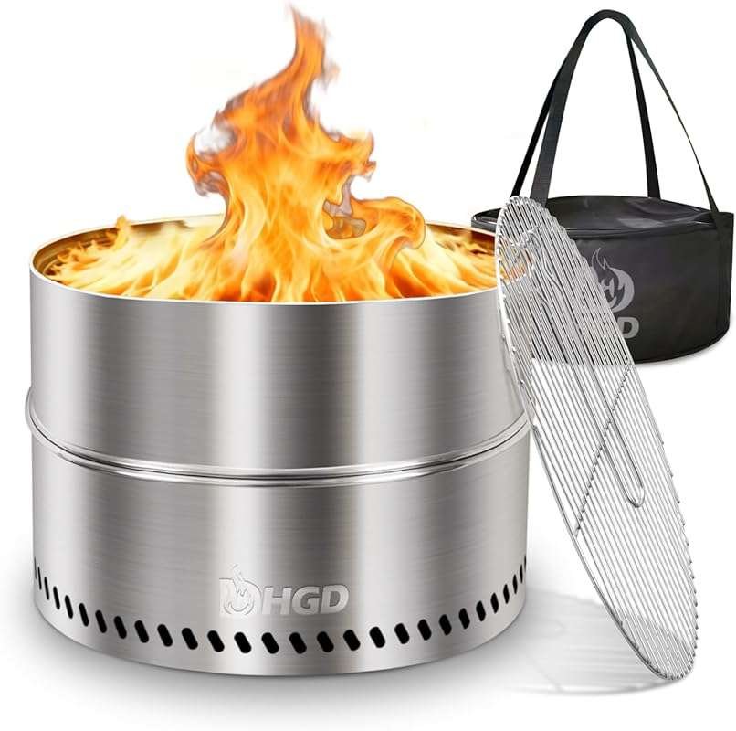 HGD 20 Inch Smokeless Outdoor Firepit: Portable Stainless Steel Wood B