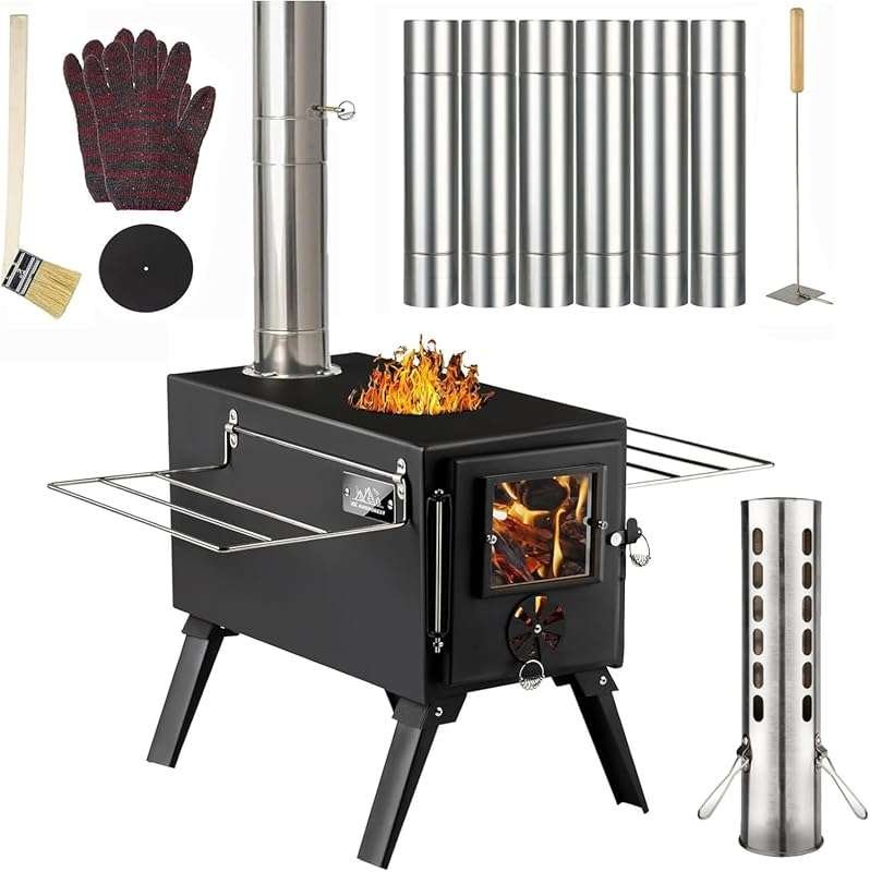 AVOFOREST Small Hot Tent Wood Burning Stove with 7 Stainless Chimney P