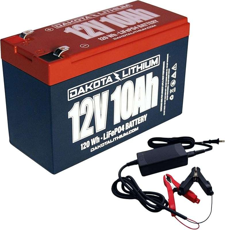 Dakota Lithium 12V 10Ah LiFePO4 Deep Cycle Battery with 12V 3Ah Charge