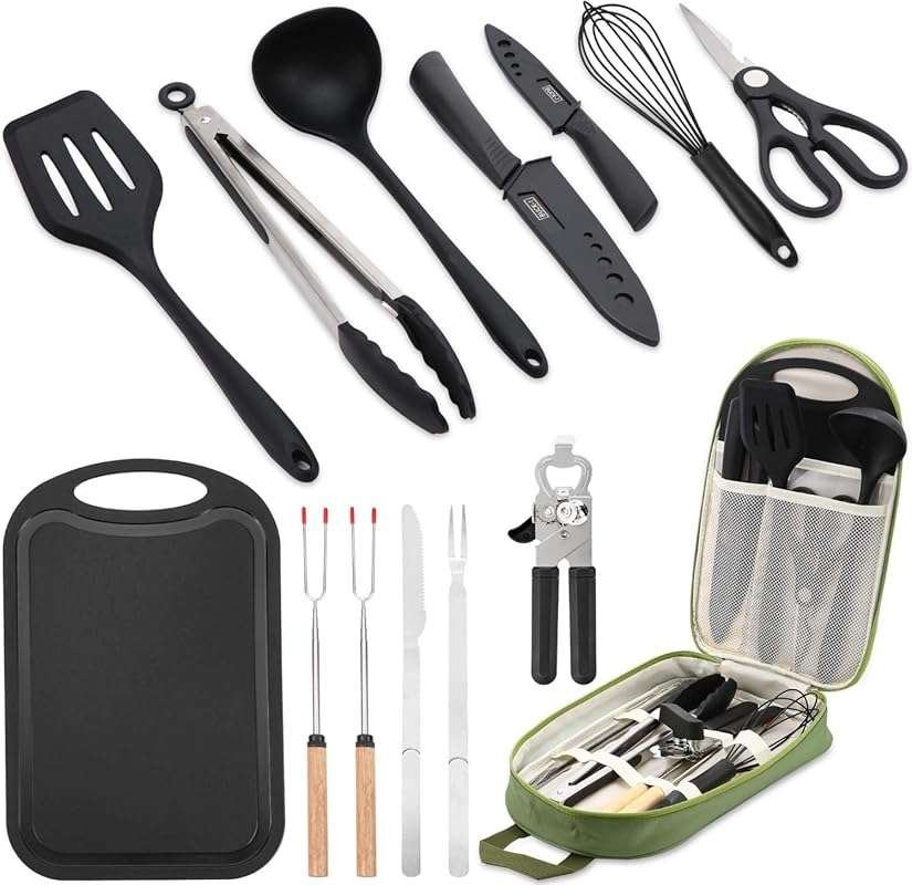 Green Camping Essentials Cookware Mess Kit: Portable Outdoor Kitchen A