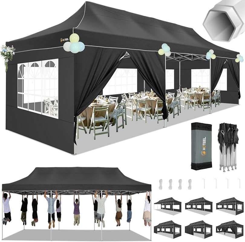 HOTEEL 10x30 Heavy Duty Pop Up Canopy Tent with 8 Sidewalls, Waterproo