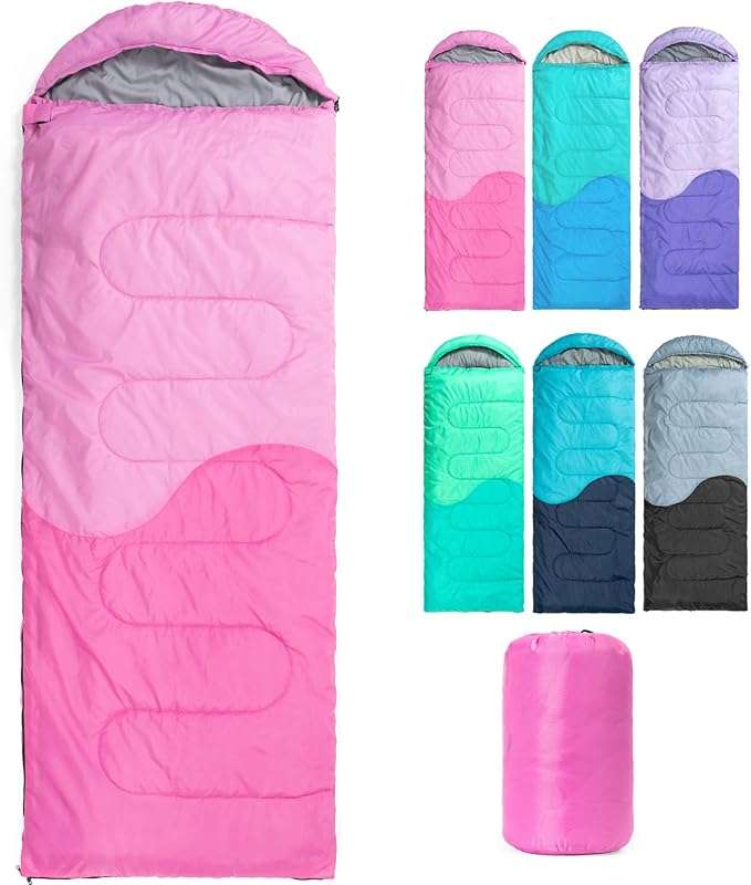 Warm 3-Season Sleeping Bag for Kids, Lightweight and Portable for Camp