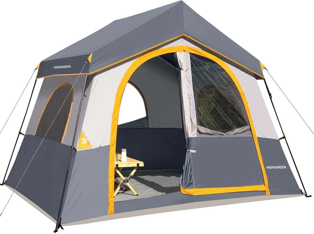 HIKERGARDEN 6-8 Person Family Cabin Camping Tent: Portable, Windproof 